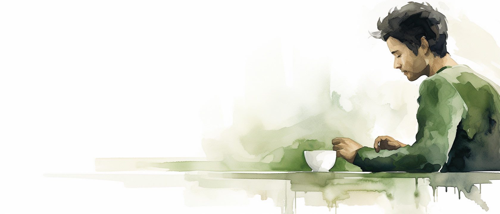 drawing of a man drinking tea in the morning